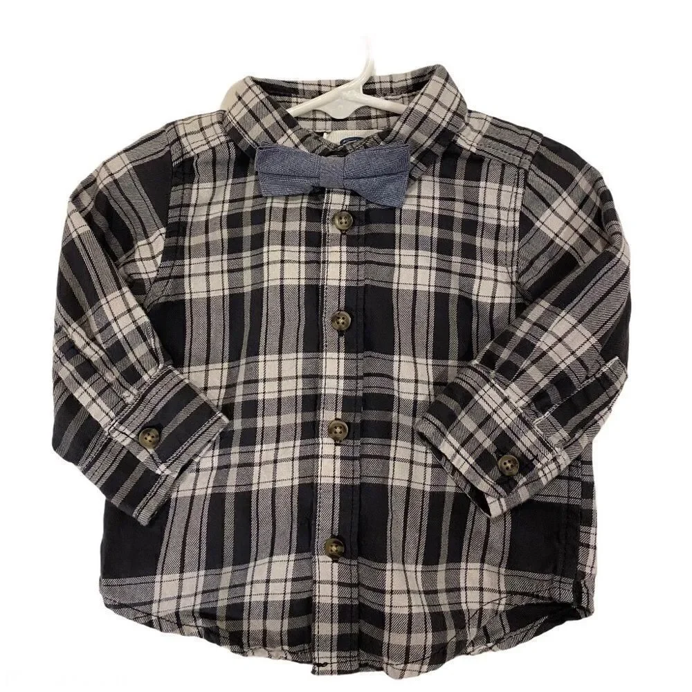 Boys Long Sleeve Button Down Shirt with Bow Tie